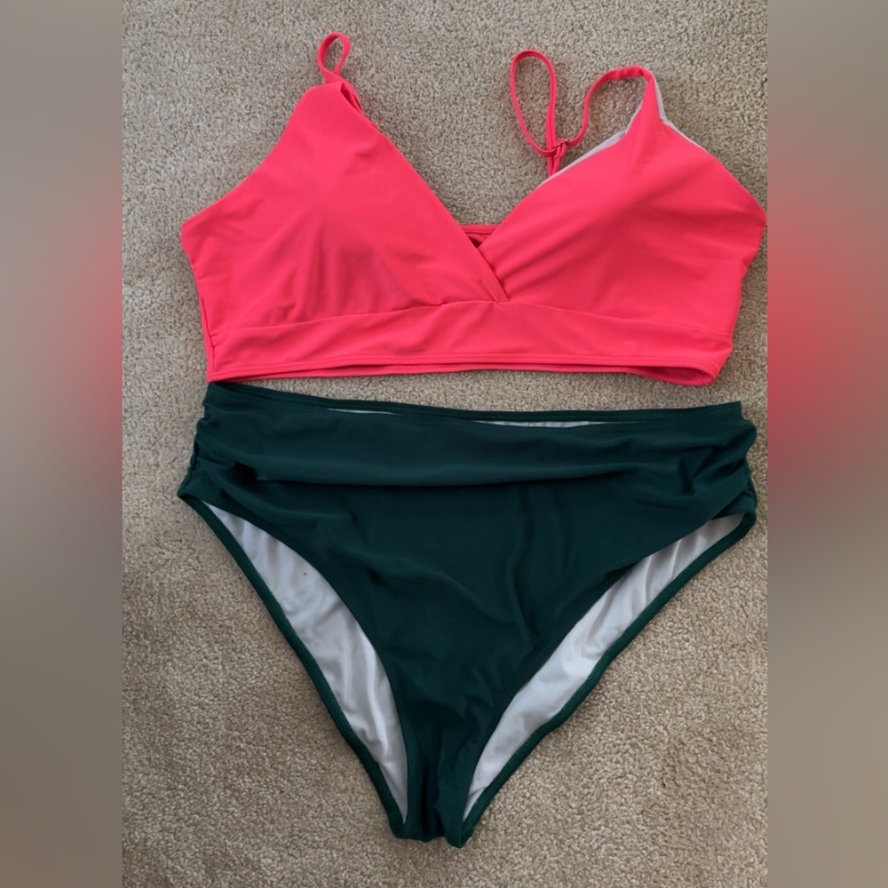 SHEIN Vibrant Coral and Teal Bikini Set